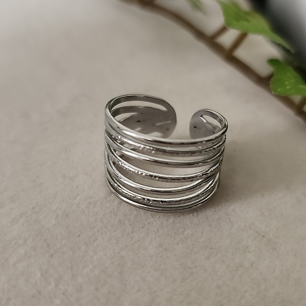 Silver Stainless Steel Multi Layer Adjustable Ring